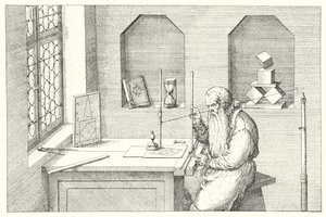 German goldsmith, artist and etcher Wenzel Jamnitzer in his studio