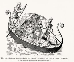 Venetian Gondola, from Grand Procession of the Doge of Venice, illustration from Science and Literature in the Middle Ages and the Renaissance, engraved by Paul Lacroix
