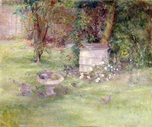 Birdbath in a Yard by Joyce Haddon