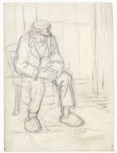 Sitting Old Farmer by Jozef Israëls