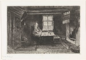 Interior with Mother and Child by Jozef Israëls (signed by artist)