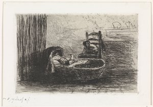 Child in Cradle by Jozef Israëls (signed by artist)