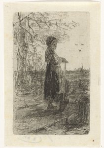 Girl Leaning on a Shovel by Jozef Israëls