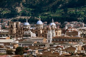 View of Cathedral of Immaculate Conception or New Cathedral, design by Juan Bautista Stiehle, Cuenca (UNESCO World Heritage List)