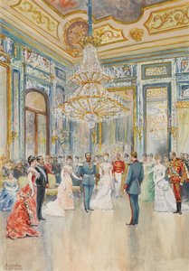 The Marriage of Louis Ferdinand de Wittelsbach, Prince of Bavaria and Infanta Maria de la Paz of Spain by Juan Comba y Garcia