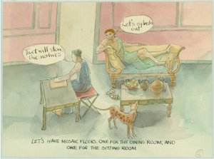 Two characters in their newly built villa by Judith Dobie