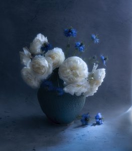 Dark Blue Floral Still Life