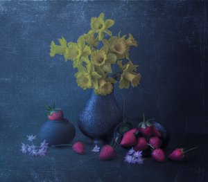 Yellow Daffodils And Strawberries
