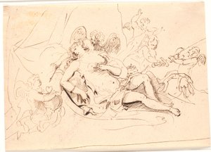 Resting Venus Figure, Surrounded by Six Putti Playing with Sword, Arrow, and Heart by Jürgen Ovens