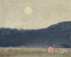 Child And Dog Moonlit Night by Jukyong Park