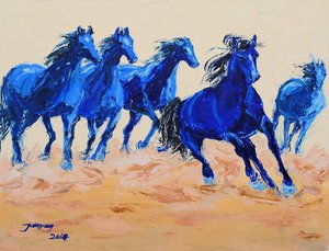 Galloping Blue Horses by Jukyong Park