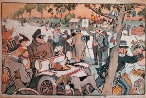Caricature of M. Fournier setting off on the Paris-Berlin rally