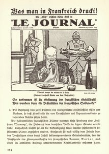 German propaganda depicting the front page of a French newspaper featuring a cartoon showing Prime Minister Raymond Poincare eating the children of the Ruhr during the French occupation of the region
