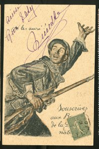Postcard: Subscribe to National Defence Bonds - War of 14-18, Belligerents and Symbols, Loan, Patriotic Days - Illustration by Abel Faivre by Jules Abel Faivre