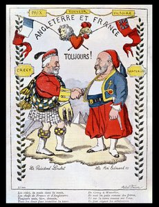 The Entente Cordiale between France and Great Britain: caricatures of President Loubet and King Edward VII, illustration from 