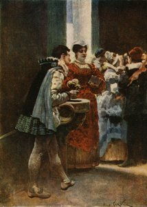 At the Entrance of a Church, Panurge Giving Holy Water to a Woman