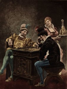Men Playing Chess. Gargantua. Illustration by Jules Garnier. In 