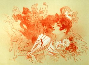 At the ball - drawing by Jules Cheret - young women and dancers - dance - private collection by Jules Cheret
