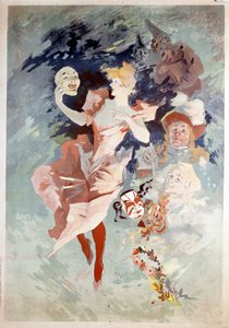 Carnival poster by Jules Cheret: woman with mask, B.N. Paris. 19th century. by Jules Cheret