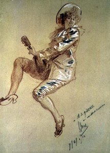 Seated Pierrette, playing the Mandolin