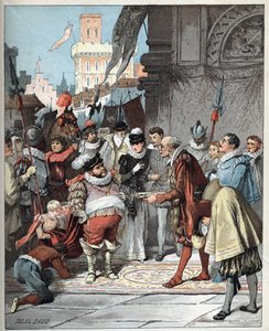 Sancho Panza appointed as governor of Barataria island - Illustration of Jules David (1808-1892) from Histoire de Don Quixote (Don Quixote) - 1887 - by Miguel de Cervantes Saavedra (1547-1616) by Jules David