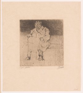 Elderly Man with Walking Stick Sitting on a Bench