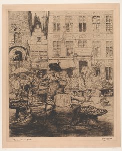 Cityscape with Fruit Market in Ghent (Fruit Market in Ghent) by Jules De Bruycker (signed by artist)