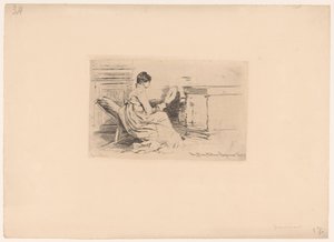 Woman with Fan in Low Chair by Jules Ferdinand Jacquemart (attributed to)