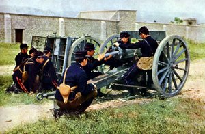 French Soldiers with a Mortar in Action during the Battle of the Marne East of Paris, September 1914 by Jules Gervais Courtellemont