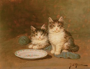 Two Kittens With An Empty Bowl by Jules Leroy