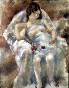 Young Woman Seated with Flowers by Jules Pascin