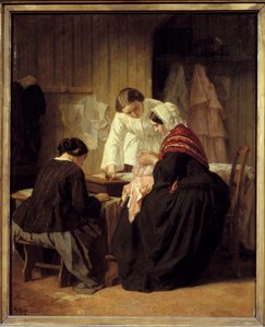 Three women sewing by Jules Trayer