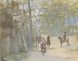 Forest Landscape with Riders by Jules baron Finot