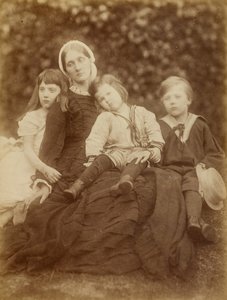 Mrs. Herbert Duckworth with Florence Fisher, George Duckworth, and Herbert Fisher, August 1872 by Julia Margaret Cameron