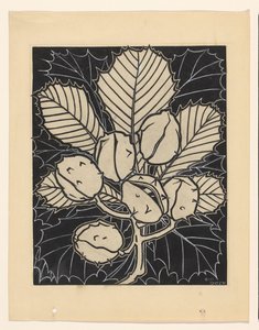 Leaf of a Chestnut with Fruits by Julie de Graag (signed by artist)