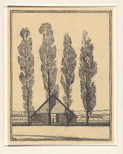 Four Poplars in Front of a House by Julie de Graag
