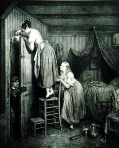 The Nosy Parker Punished, engraved by Alphonse Leon Noel by Julien (after) Vallou de Villeneuve