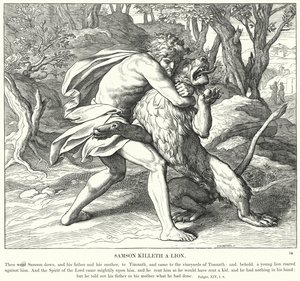 Samson Killeth a Lion by Julius (after) Schnorr von Carolsfeld