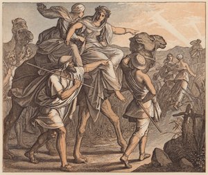 The Meeting of Isaac and Rebekah, Genesis, XXIV, 64 by Julius (after) Schnorr von Carolsfeld