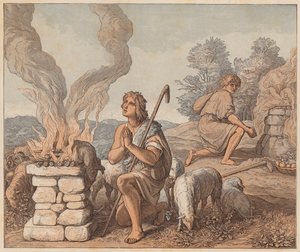 The Offerings of Cain and Abel, Genesis, IV, 3, 4 by Julius (after) Schnorr von Carolsfeld
