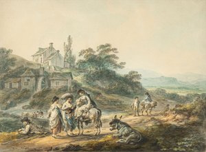 Figures on a Path by a Mill by Julius Caesar Ibbetson