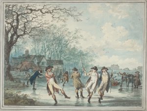Skaters on the Serpentine in Hyde Park by Julius Caesar Ibbetson