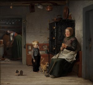 A Poor Woman Waiting for a Mug of Beer in a Farmhouse by Julius Exner