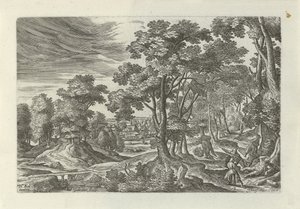 Landscape with Attack on the Traveler (Series: Landscapes with Scenes from the Parable of the Good Samaritan) by Julius Goltzius