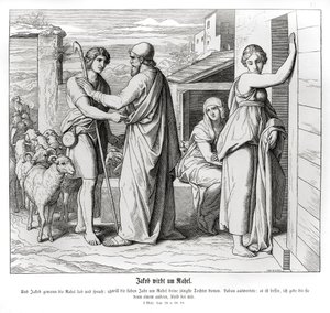 Jacob asks Laban for Rachel as his wife, Genesis by Julius Schnorr von Carolsfeld