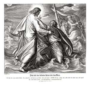 Jesus and Peter Walk on Water, Gospel of Matthew by Julius Schnorr von Carolsfeld