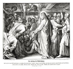 Jesus heals the paralyzed man, Gospel of Luke by Julius Schnorr von Carolsfeld