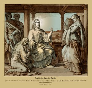 Jesus in the house of Martha, Gospel of Luke by Julius Schnorr von Carolsfeld