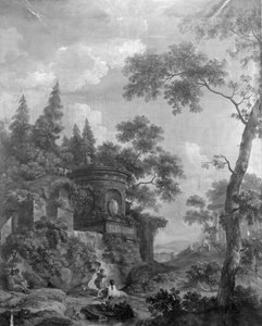 Wallpaper with Arcadian Landscape, Belonging to the Hall of Herengracht 40