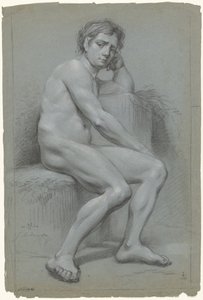 Seated Male Nude, Left Hand under Head by Jurriaan Andriessen